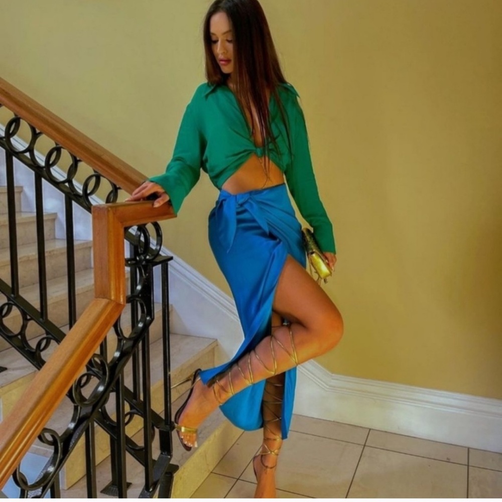 NWT ZARA Knotted Crop Top Green S Blogger’s Fav - Picture 13 of 13